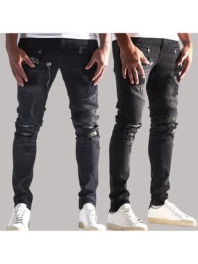 Embellish NYC Oden Moto Biker Distressed Denim Black Men’s Size 32 Skinny Jean